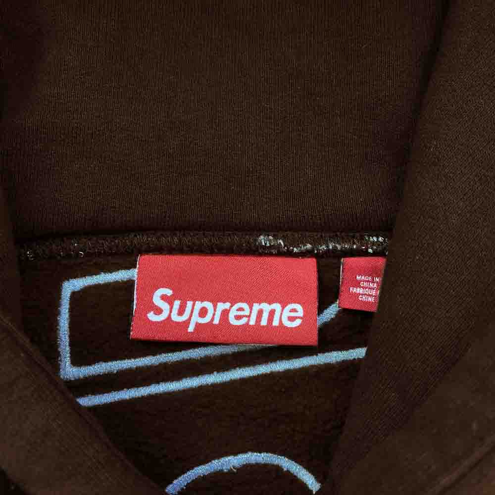 Supreme シュプリーム 24AW Satin Applique Hooded Sweatshirt サテン アップリケ フーデッド スウェットシャツ フーディ パーカー ブラウン系 M【中古】