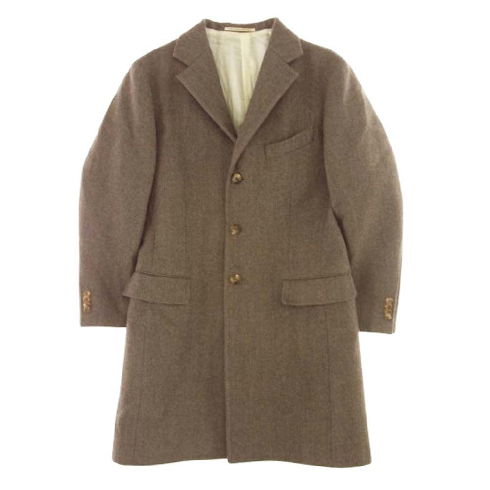<極美品>TAGLIATORE新ロゴ ブラウンヘリンボーン チェスターコート48 タキザワシゲル ヘリンボーンウール チェスターコート ブラウン系 48
