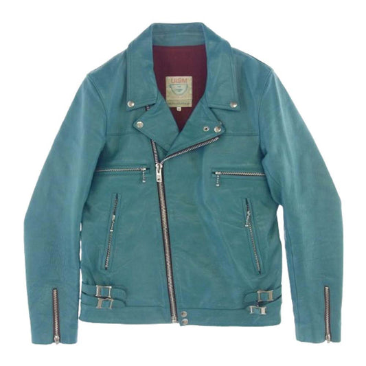 UNDERCOVER アンダーカバー O9203 REBEL CLOTHES カウハイド レザー ダブルライダースジャケット ターコイズ ターコイズ 2【中古】