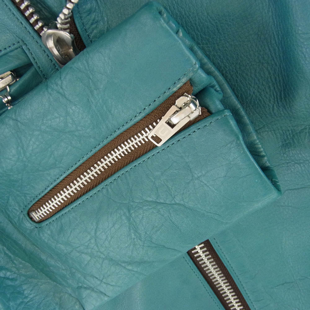 UNDERCOVER アンダーカバー O9203 REBEL CLOTHES カウハイド レザー ダブルライダースジャケット ターコイズ ターコイズ 2【中古】