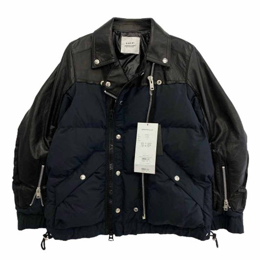 UNDERCOVER アンダーカバー UCZ9203 × sacai サカイ 再構築 レザーダブルライダース ドッキング パデッドジャケット ブラック系 ダークネイビー系【新古品】【未使用】【中古】