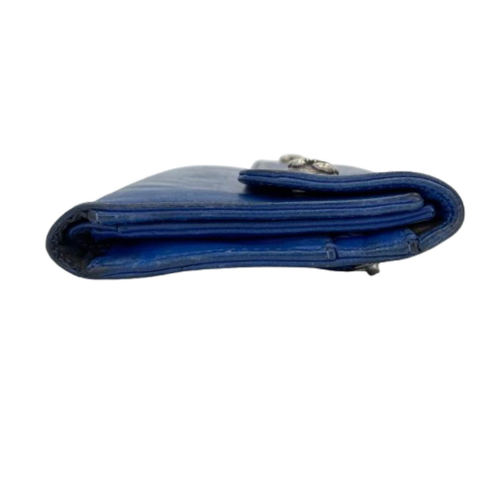 CHROME HEARTS クロムハーツ（原本無） WAVE ウェーブウォレット ノベルティレザー フレアボールボタン ブルー ブルー系【中古】