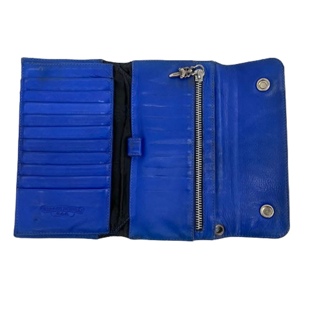 CHROME HEARTS クロムハーツ（原本無） WAVE ウェーブウォレット ノベルティレザー フレアボールボタン ブルー ブルー系【中古】