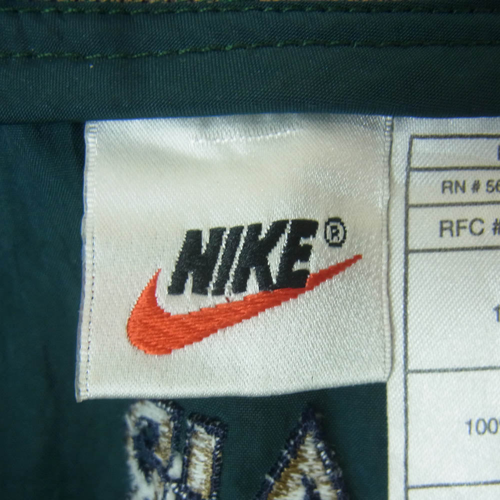 NIKE ナイキ 90s 銀タグ BIG Swoosh ビッグ スウィッシュ ロゴ Vネック ナイロン ジャケット タイ製 グリーン系 XL【中古】