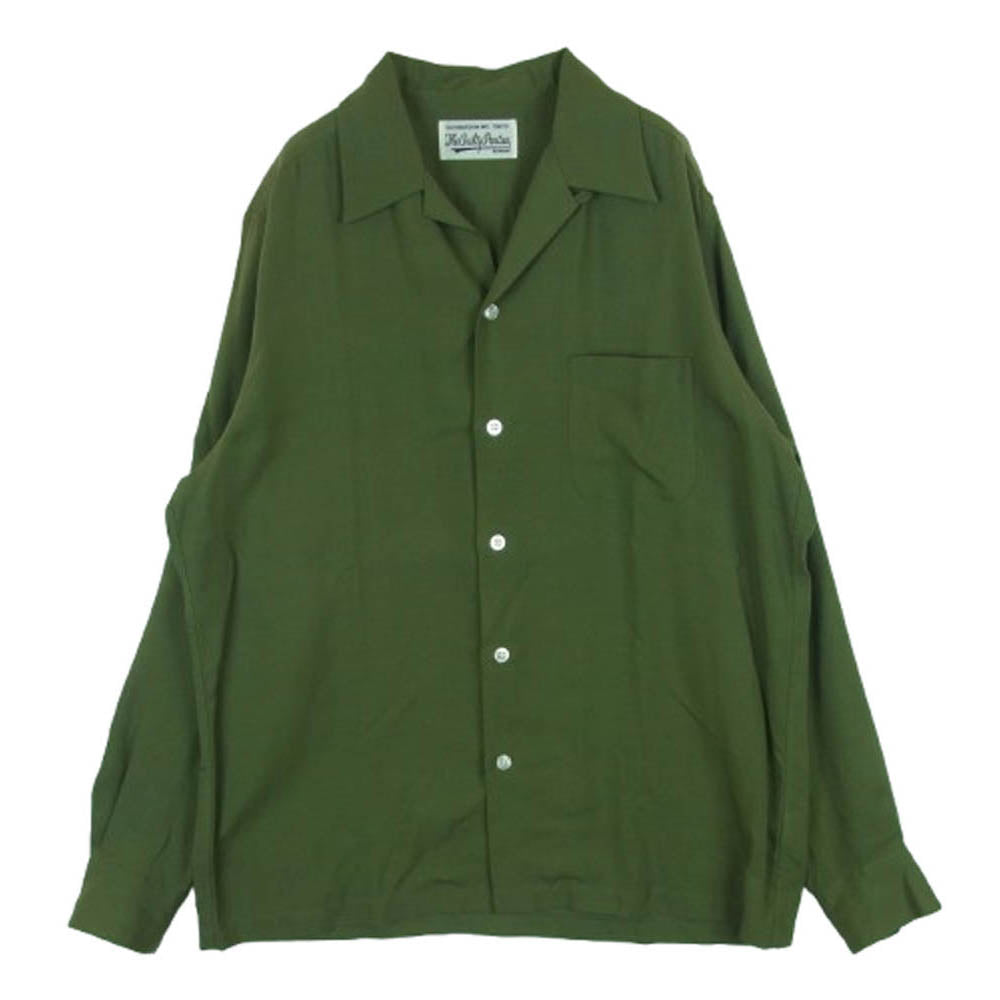 WACKO MARIA ワコマリア OPEN COLLAR SHIRT オープンカラー 長袖 シャツ 日本製 グリーン系 M【中古】