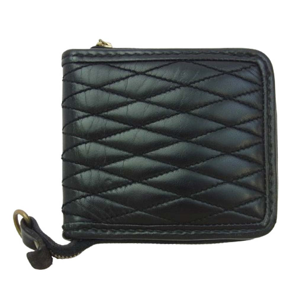 TENDERLOIN テンダーロイン × Backdrop バックドロップ ダイヤキルト キルティング レザー 二つ折り 財布 ウォレット ブラック系【中古】
