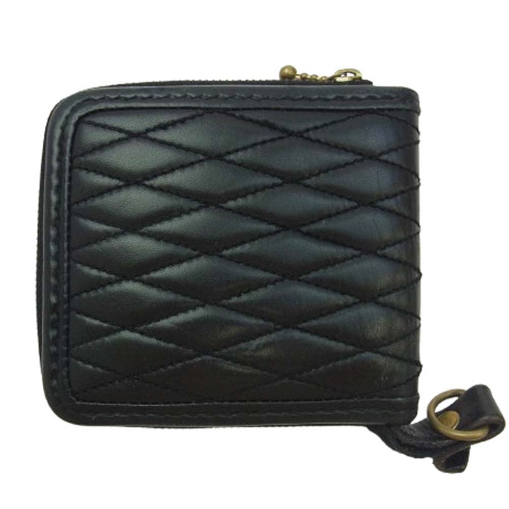 TENDERLOIN テンダーロイン × Backdrop バックドロップ ダイヤキルト キルティング レザー 二つ折り 財布 ウォレット ブラック系【中古】