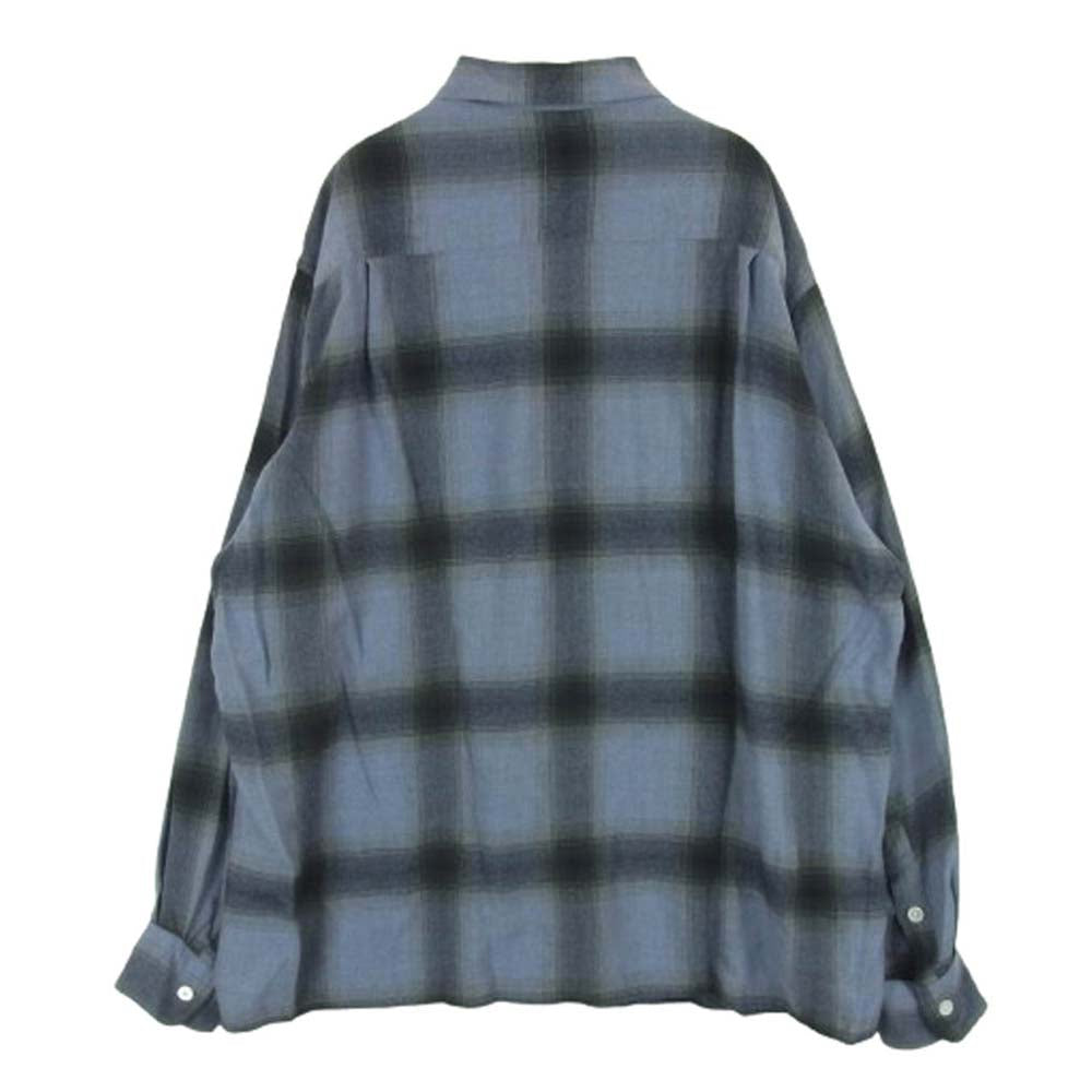 WACKO MARIA ワコマリア OMBRE CHECK OPEN COLLAR SHIRT オンブレ チェック 長袖 シャツ レーヨン 日本製 ブルー系 M【中古】