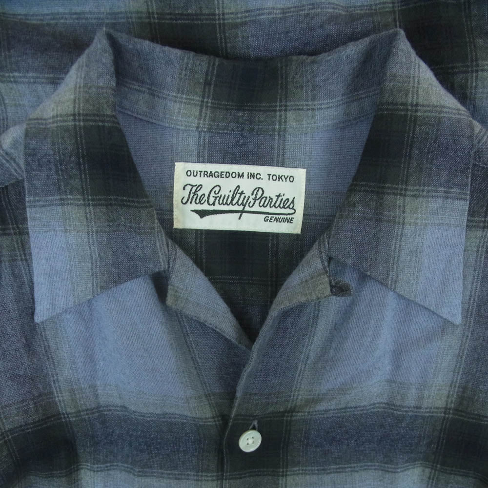 WACKO MARIA ワコマリア OMBRE CHECK OPEN COLLAR SHIRT オンブレ チェック 長袖 シャツ レーヨン 日本製 ブルー系 M【中古】