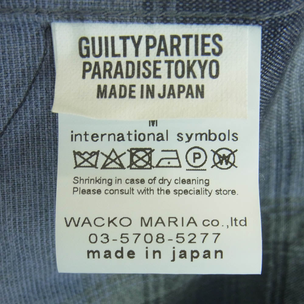 WACKO MARIA ワコマリア OMBRE CHECK OPEN COLLAR SHIRT オンブレ チェック 長袖 シャツ レーヨン 日本製 ブルー系 M【中古】