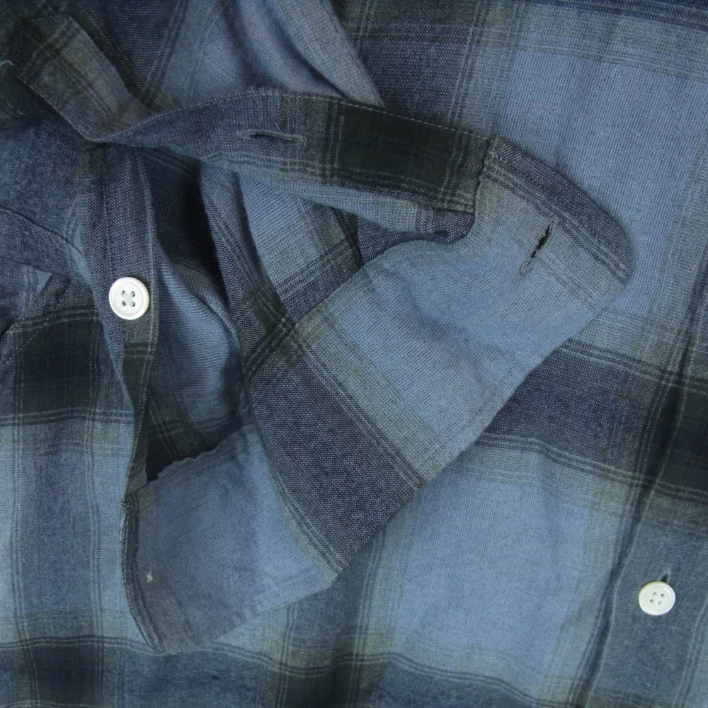 WACKO MARIA ワコマリア OMBRE CHECK OPEN COLLAR SHIRT オンブレ チェック 長袖 シャツ レーヨン 日本製 ブルー系 M【中古】