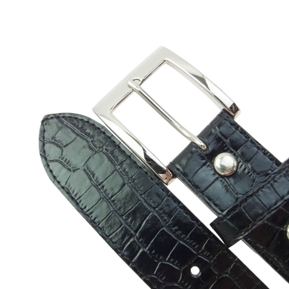 WACKO MARIA ワコマリア WMGP-BL03 CROCODILE EMBOSSED LEATHER BELT レザー ベルト ブラック系 36【極上美品】【中古】