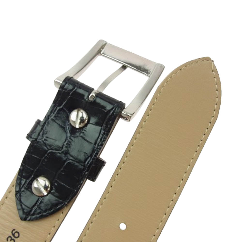 WACKO MARIA ワコマリア WMGP-BL03 CROCODILE EMBOSSED LEATHER BELT レザー ベルト ブラック系 36【極上美品】【中古】