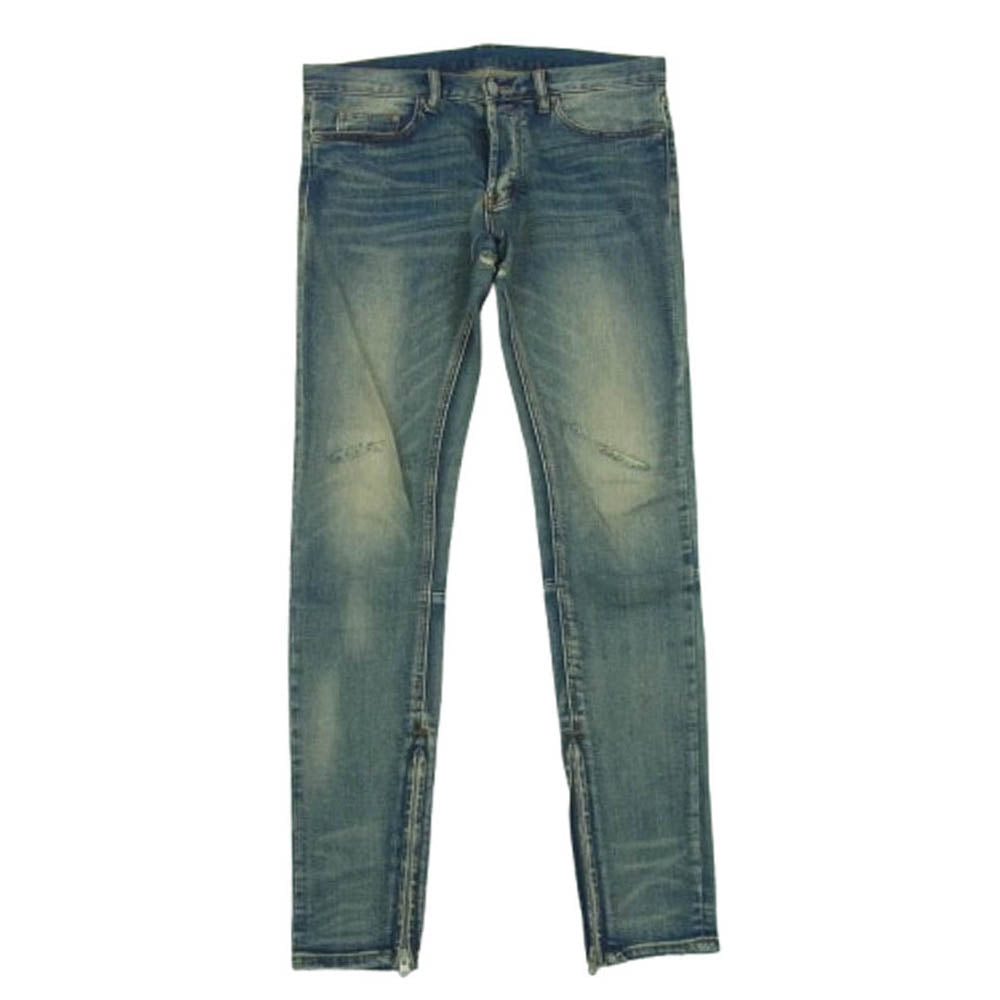 ミニマル 裾ジップ ダメージ スキニー デニム パンツ 中国製 インディゴブルー系 32【中古】