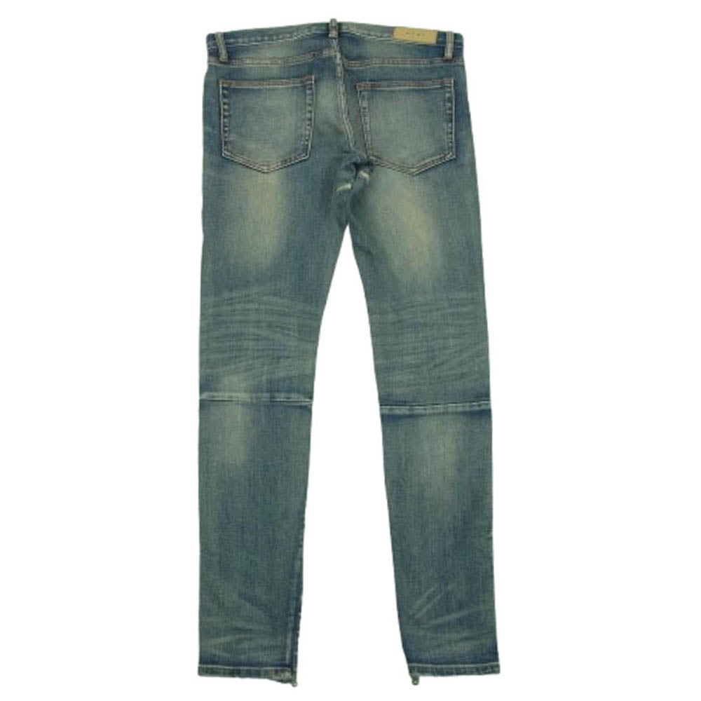 ミニマル 裾ジップ ダメージ スキニー デニム パンツ 中国製 インディゴブルー系 32【中古】