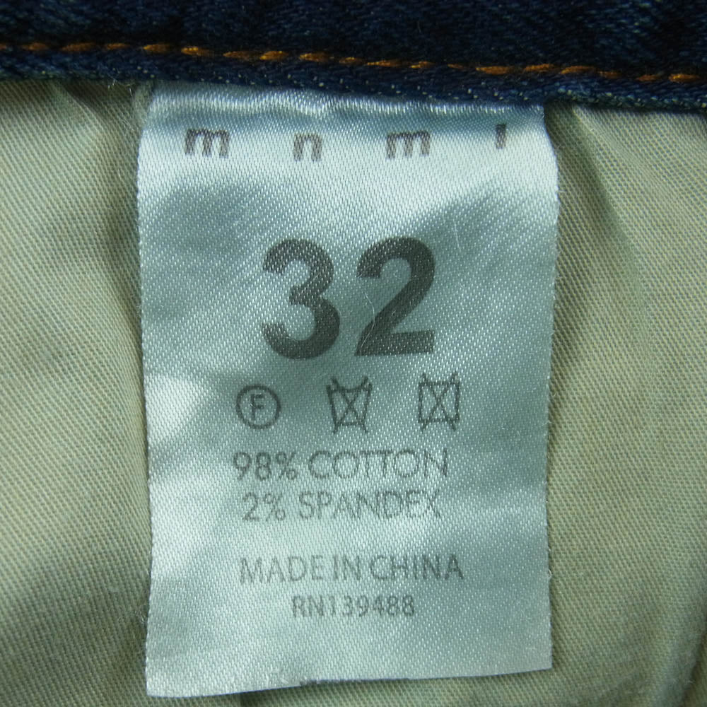 ミニマル 裾ジップ ダメージ スキニー デニム パンツ 中国製 インディゴブルー系 32【中古】