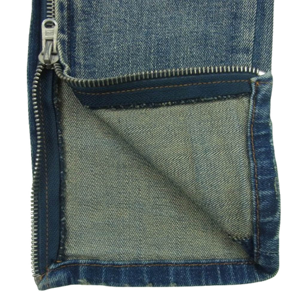 ミニマル 裾ジップ ダメージ スキニー デニム パンツ 中国製 インディゴブルー系 32【中古】