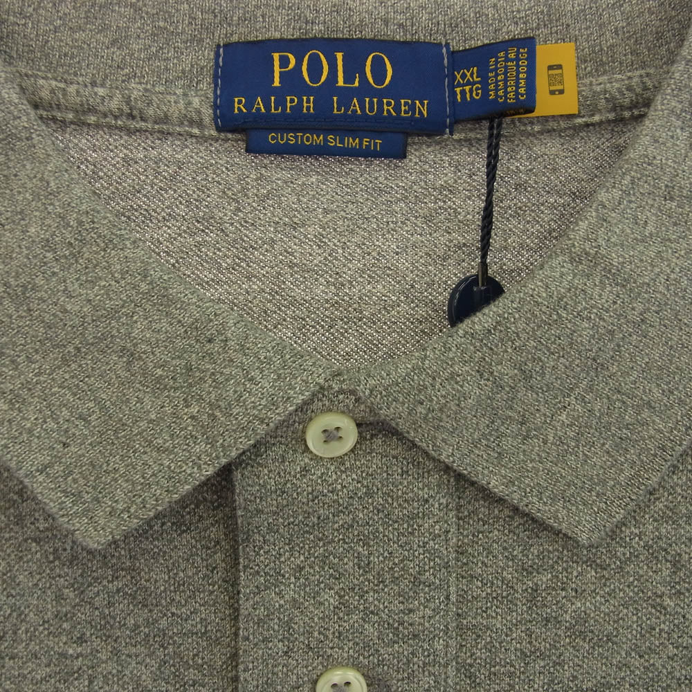 POLO RALPH LAUREN ポロ・ラルフローレン ロゴ刺繍 半袖 ニット ポロ シャツ グレー系 XXL【新古品】【未使用】【中古】