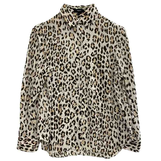 theory セオリー レオパード柄 総柄 スタンダードカラー 長袖 シャツ ブラウス ブラウン系 S【中古】