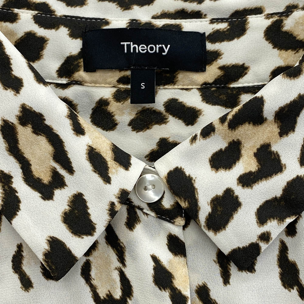 theory セオリー レオパード柄 総柄 スタンダードカラー 長袖 シャツ ブラウス ブラウン系 S【中古】