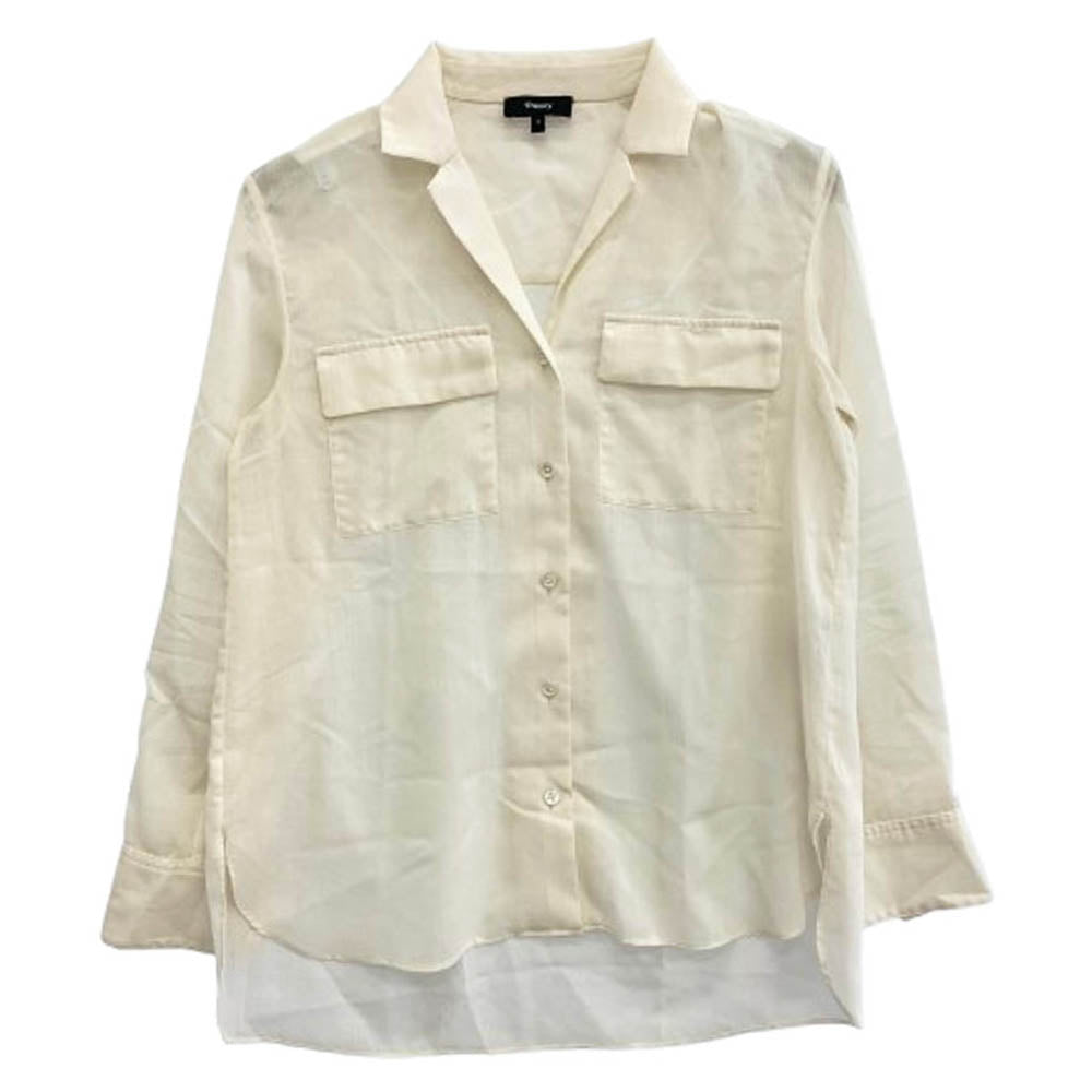 theory セオリー オープンカラー ポリエステル混 ウール 長袖 シャツ ブラウス オフホワイト系 S【中古】