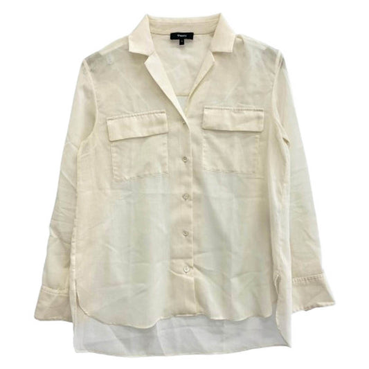 theory セオリー オープンカラー ポリエステル混 ウール 長袖 シャツ ブラウス オフホワイト系 S【中古】