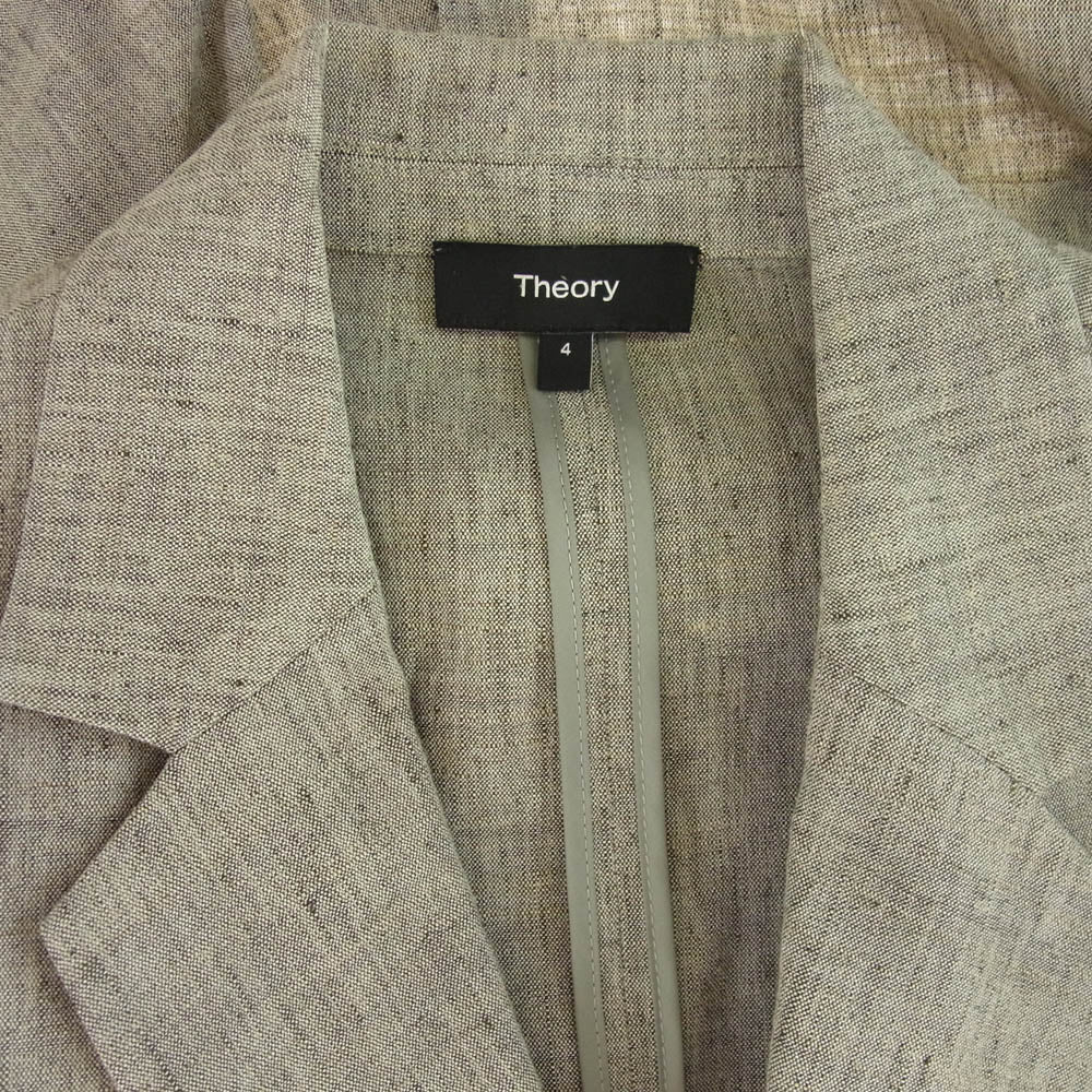 theory セオリー 01-3104109-650-704 リネン レーヨン ダブルブレスト テーラード ジャケット グレー系 4【中古】