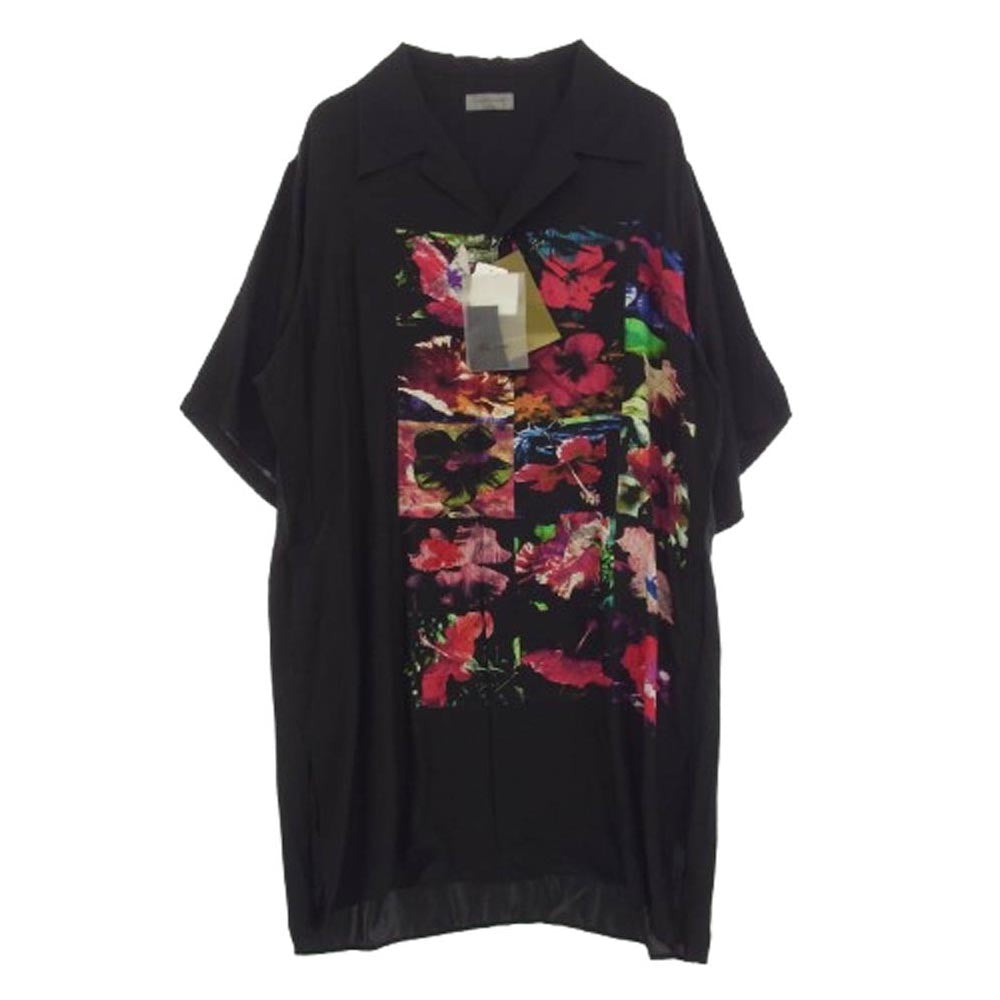 Yohji Yamamoto POUR HOMME ヨウジヤマモトプールオム 22SS HG-B27-404-1 フラシPKB 花 フラワー 半袖 ロング シャツ ブラック系 4【新古品】【未使用】【中古】