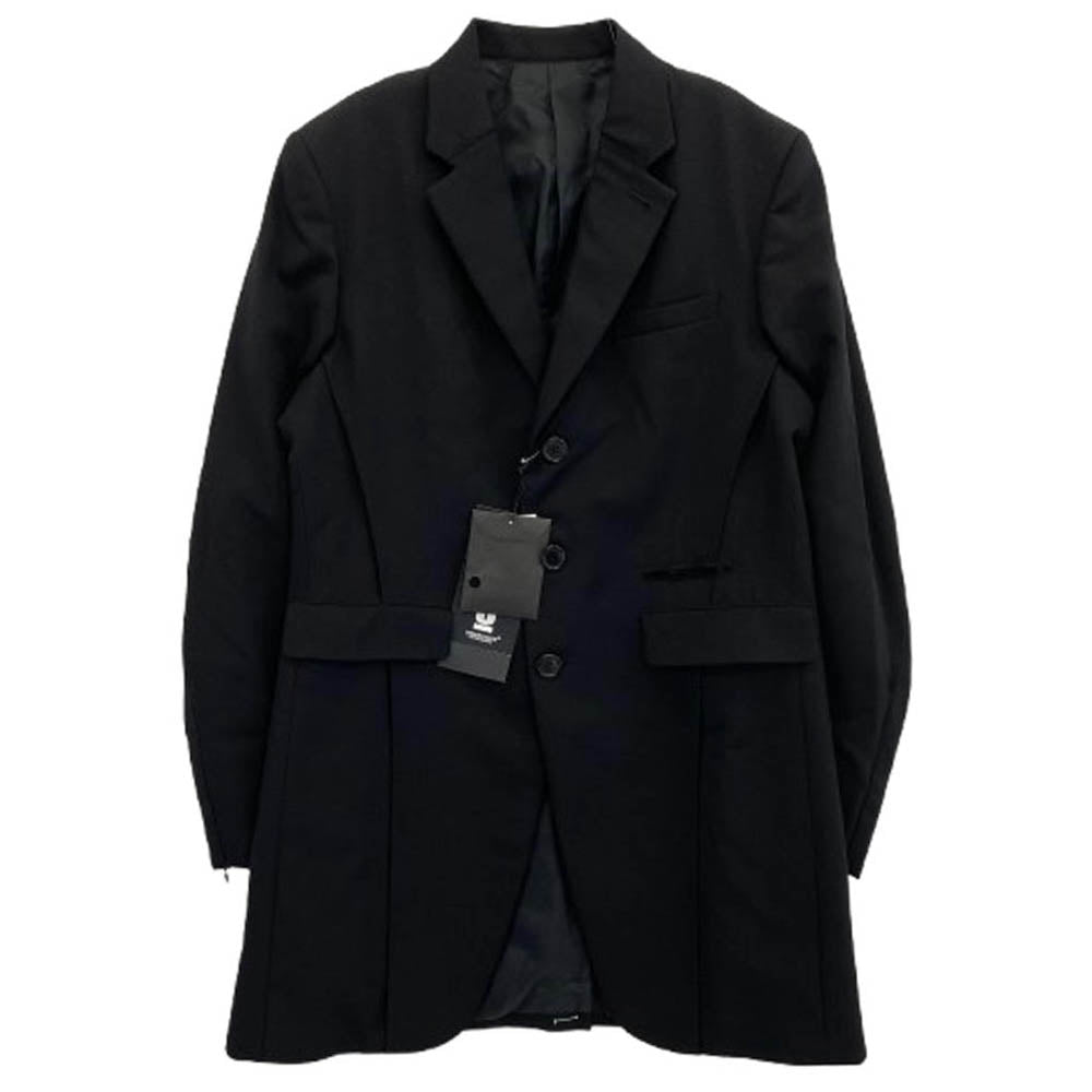 UNDERCOVER アンダーカバー 23AW 6839 ハルキングウールツイル 袖ジップ ベストドッキング ロング ジャケット ブラック系 3【新古品】【未使用】【中古】