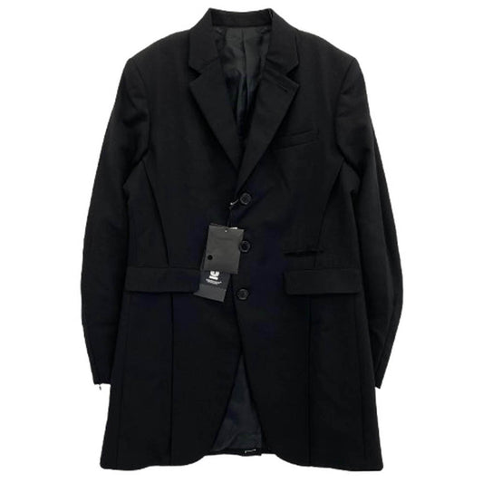 UNDERCOVER アンダーカバー 23AW 6839 ハルキングウールツイル 袖ジップ ベストドッキング ロング ジャケット ブラック系 3【新古品】【未使用】【中古】