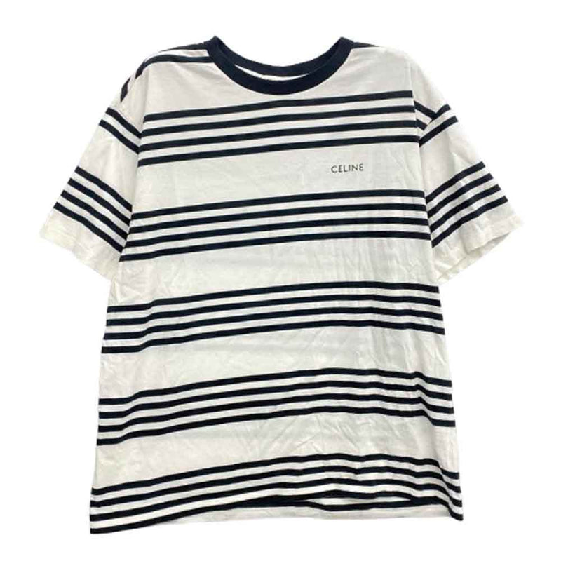 CELINE セリーヌ 2X85M800M ロゴプリント ボーダー 半袖 Tシャツ カットソー ホワイト系 XL【中古】