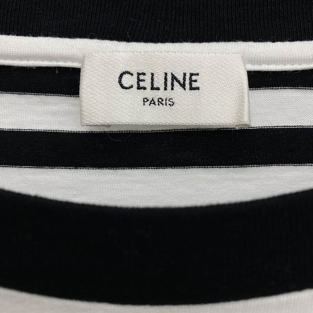 CELINE セリーヌ 2X85M800M ロゴプリント ボーダー 半袖 Tシャツ カットソー ホワイト系 XL【中古】