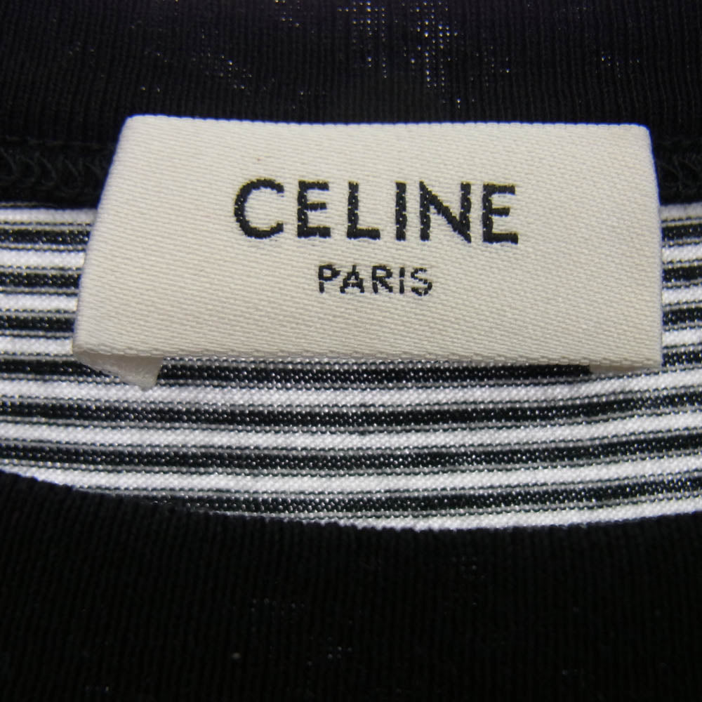 CELINE セリーヌ 2X45M878Y CELINE PARIS ロゴ ボーダー 半袖 Tシャツ カットソー ブラック系 ホワイト系 XL【中古】