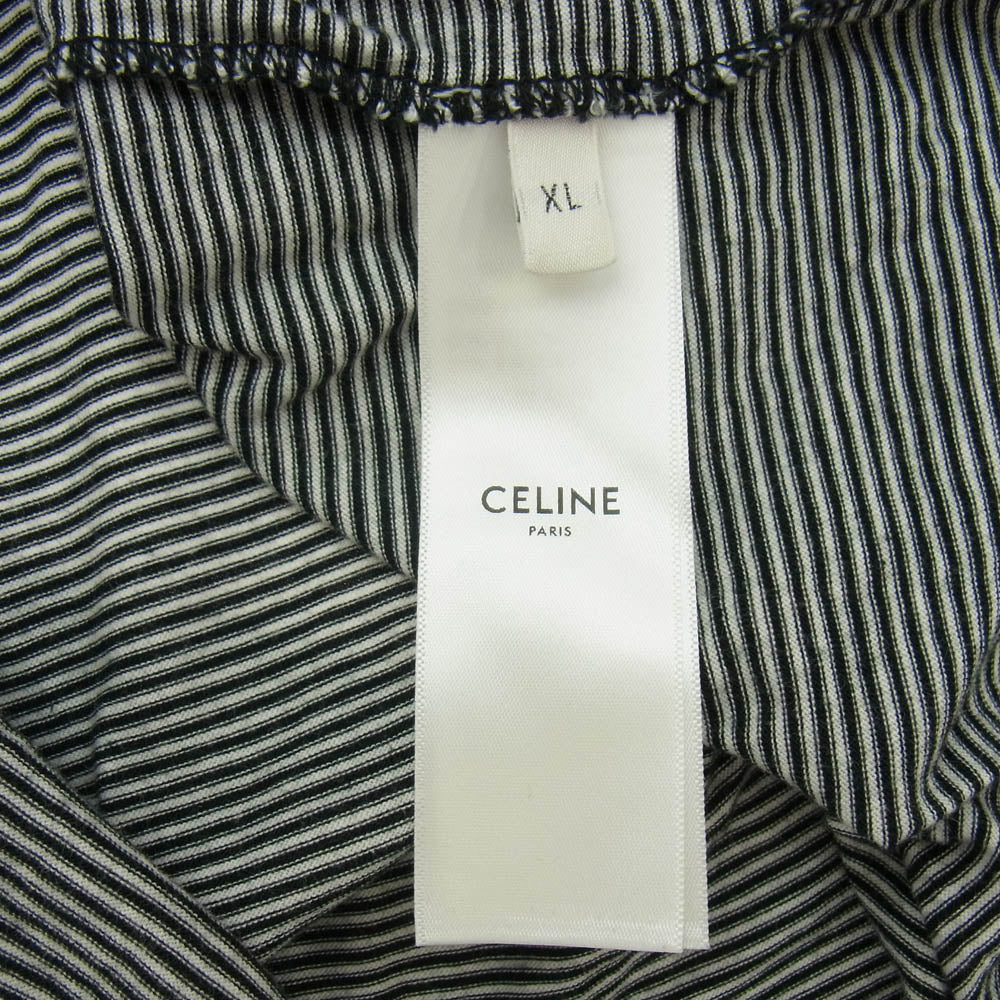 CELINE セリーヌ 2X45M878Y CELINE PARIS ロゴ ボーダー 半袖 Tシャツ カットソー ブラック系 ホワイト系 XL【中古】