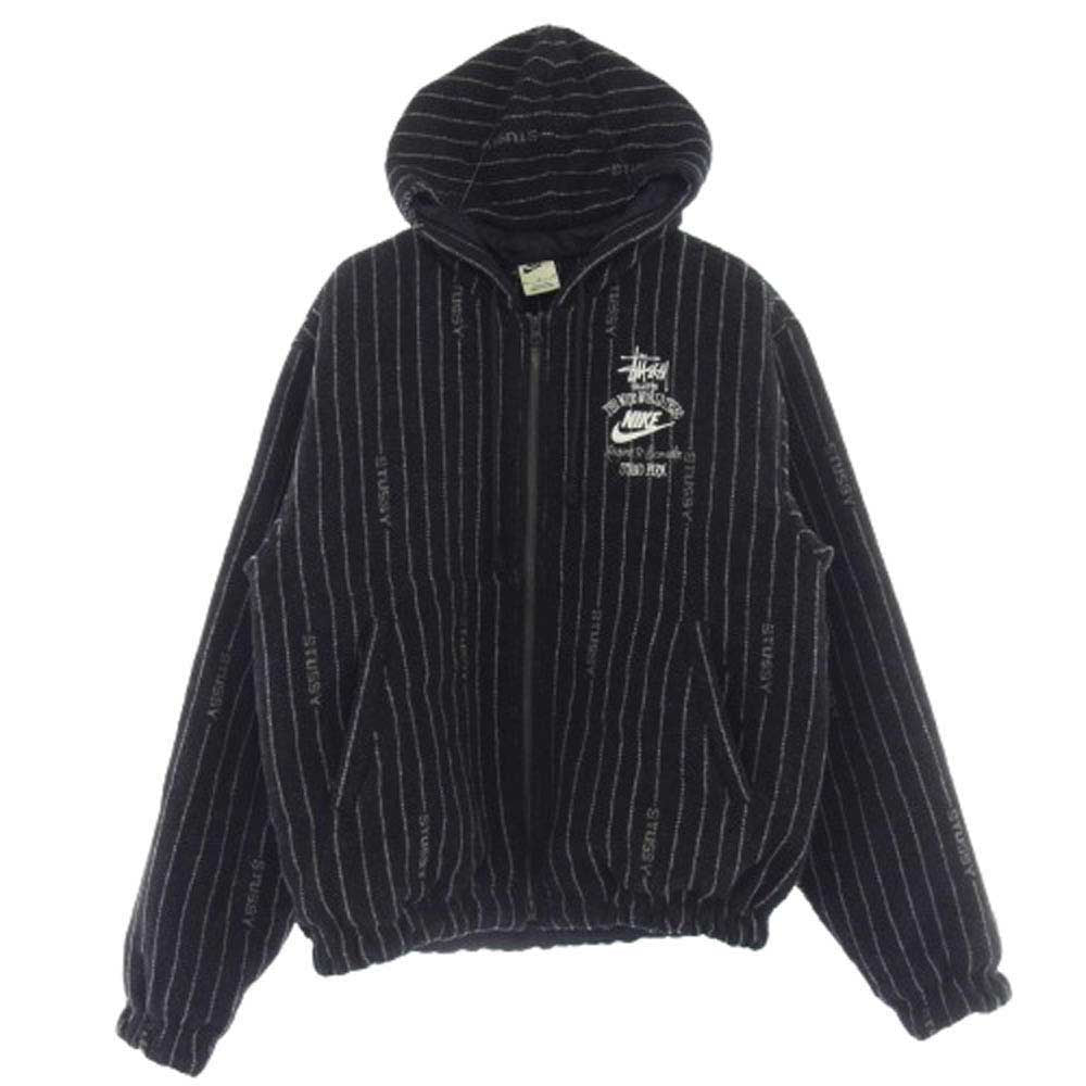 NIKE ナイキ DR4023-010 × Stussy Striped Wool Jacket ステューシー ストライプ ウール ジャケット フーディ ブラック系 M【中古】