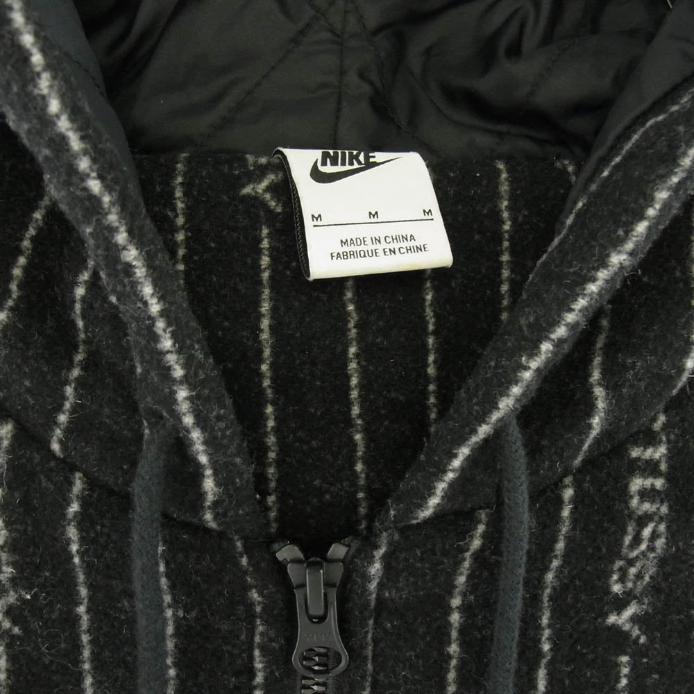 NIKE ナイキ DR4023-010 × Stussy Striped Wool Jacket ステューシー ストライプ ウール ジャケット フーディ ブラック系 M【中古】