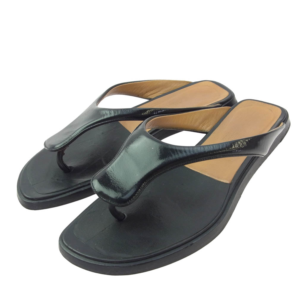 HERMES エルメス Cuir vernis Tスロット カッター サンダル ブラック系 37.5【中古】