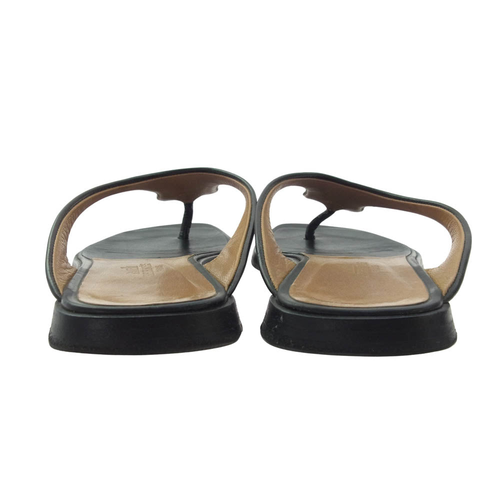 HERMES エルメス Cuir vernis Tスロット カッター サンダル ブラック系 37.5【中古】