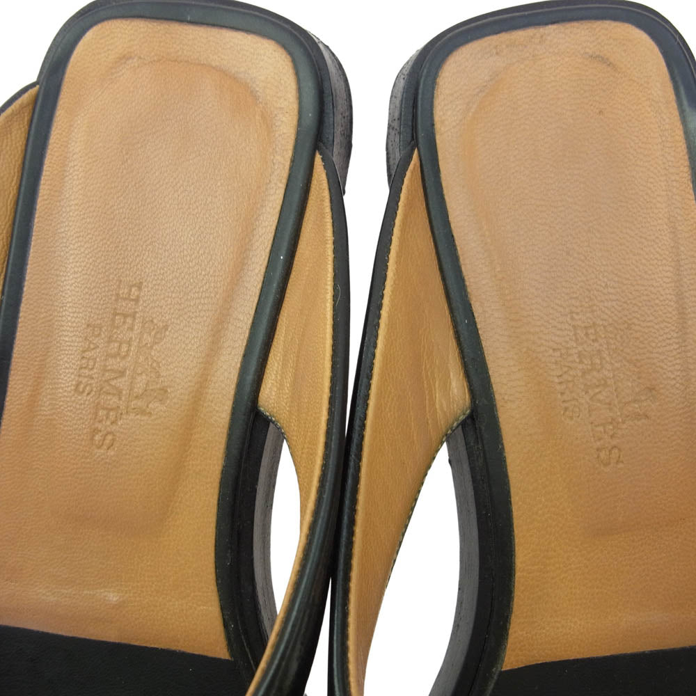 HERMES エルメス Cuir vernis Tスロット カッター サンダル ブラック系 37.5【中古】