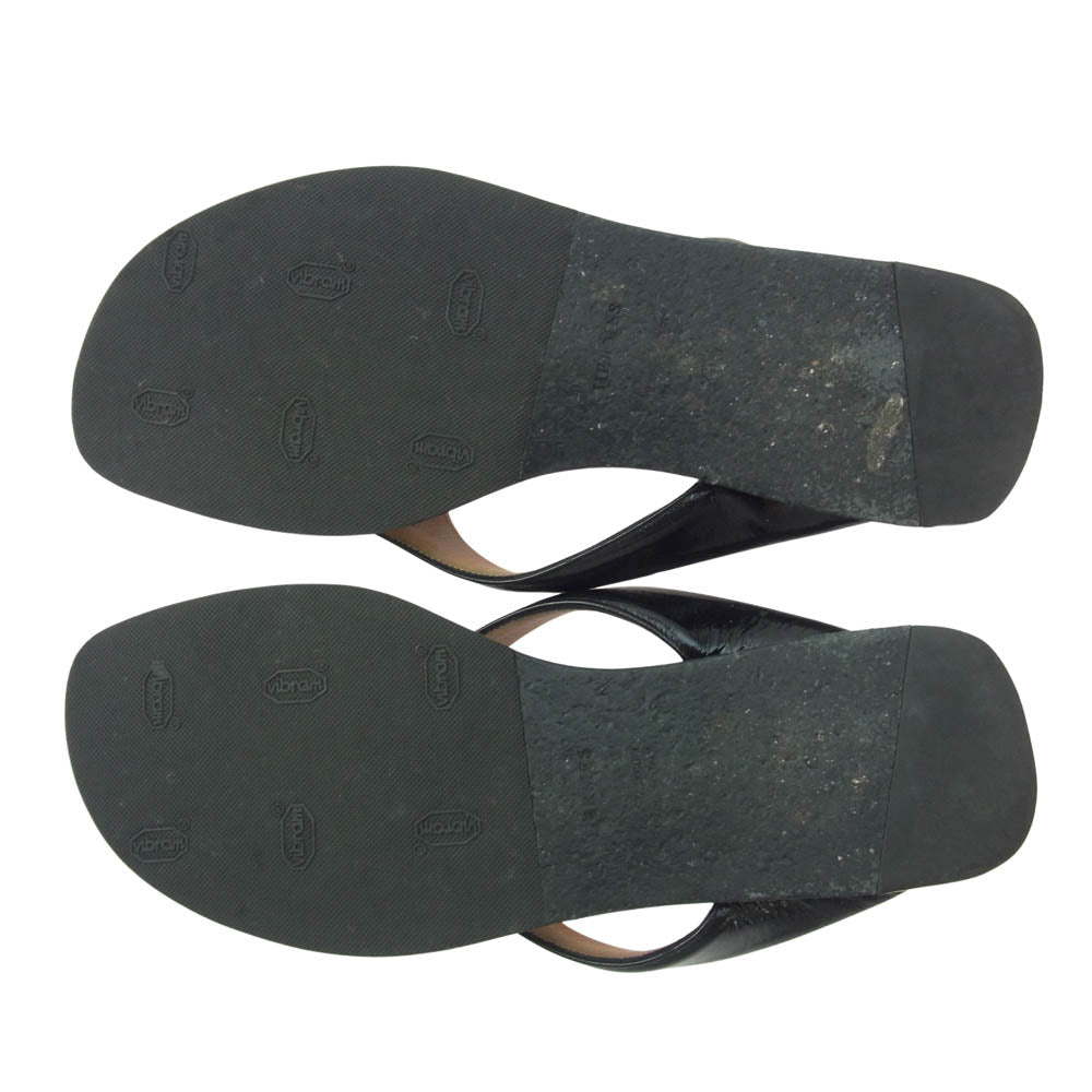 HERMES エルメス Cuir vernis Tスロット カッター サンダル ブラック系 37.5【中古】