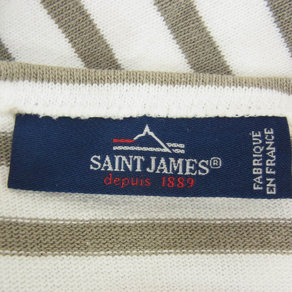 SAINT JAMES セントジェームス OUESSANT ウェッソン ボーダー ボートネック カットソー カーキ系 ML【中古】