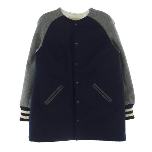 SKOOKUM スクーカム × Strato USA製 ノーカラー スタジアム ジャケット スタジャン オールメルトン ネイビー系 グレー系 36【中古】