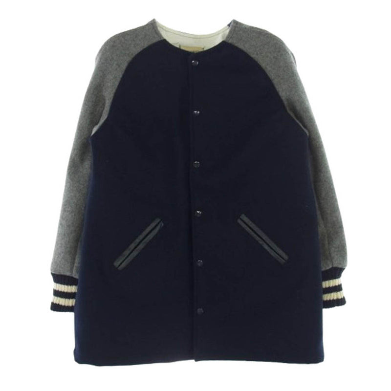 SKOOKUM スクーカム × Strato USA製 ノーカラー スタジアム ジャケット スタジャン オールメルトン ネイビー系 グレー系 36【中古】