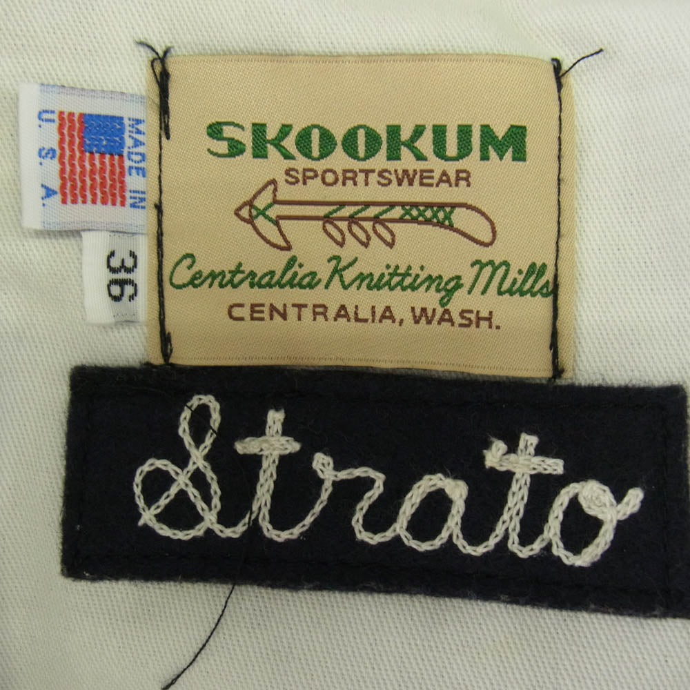 SKOOKUM スクーカム × Strato USA製 ノーカラー スタジアム ジャケット スタジャン オールメルトン ネイビー系 グレー系 36【中古】