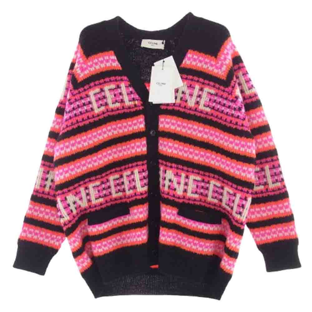CELINE セリーヌ 23SS 2AC91579S ロゴスキージャ カードウール カーディガン ピンク系 ブラック系 S【新古品】【未使用】【中古】