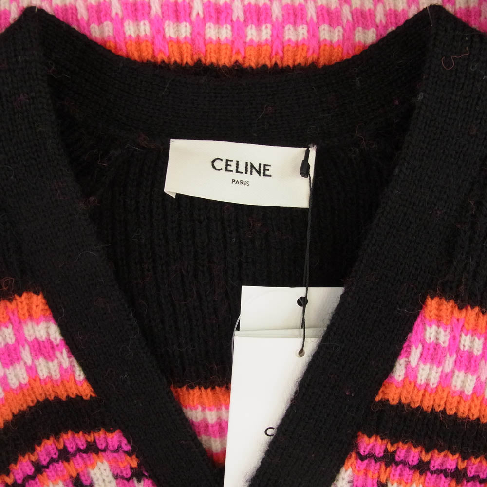 CELINE セリーヌ 23SS 2AC91579S ロゴスキージャ カードウール カーディガン ピンク系 ブラック系 S【新古品】【未使用】【中古】
