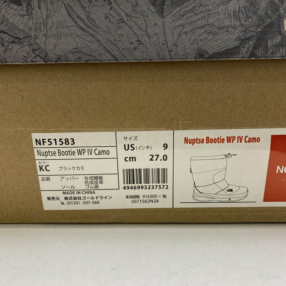 THE NORTH FACE ノースフェイス NF51583 Nuptse Bootie ヌプシ ブーティ カモフラ 迷彩 ブーツ ブラック系 27cm【新古品】【未使用】【中古】