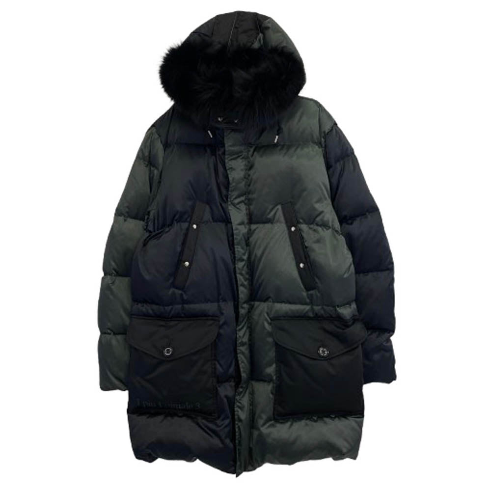 1piu1uguale3 ウノピュウノウグァーレトレ MRC130 NYN035 LIMONTA CRAZY HOODED DOWN バックロゴ クレイジー フーデッド ダウンジャケット ブラック系 グリーン系【中古】
