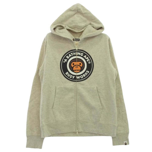 A BATHING APE アベイシングエイプ 002GDA201048X BABY MILO ベイビーマイロ フルジップ プリント パーカー オフホワイト系 M【中古】