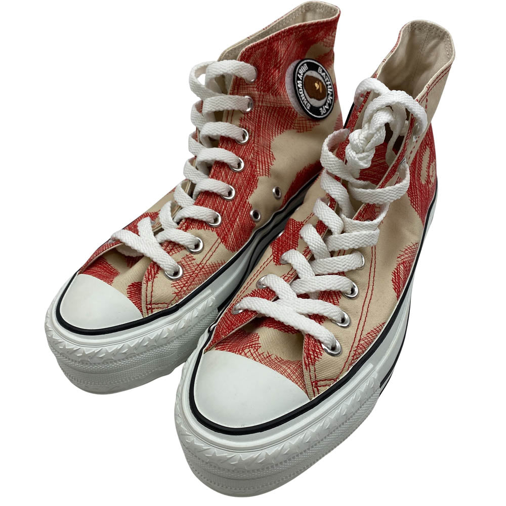 A BATHING APE アベイシングエイプ APE STA エイプスタ キャンバス ワッペンロゴ ハイカット スニーカー ベージュ系 24cm【中古】